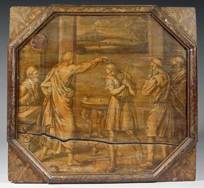 ECOLE FRANCAISE DU XVIIème SIECLE La bénédiction Panneau, élément de décor 102 x...