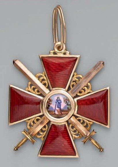 null Croix de 2e classe de l'ordre de Sainte-Anne à titre militaire, en or, émaillée;...