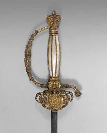 null Épée d'officier de la Maison de l'Empereur Napoléon III, garde en laiton ciselée...