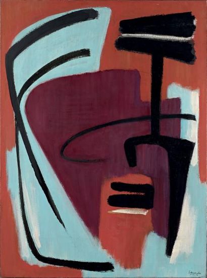 Gérard Ernest SCHNEIDER (1896 - 1986) Composition 446, 1950 Huile sur toile, signée...