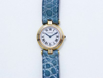 CARTIER «VENDOME» Montre bracelet de dame 3 tons d'or 18 K, cadran blanc avec chiffres...