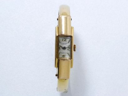 L.A. LEUBA Montre bracelet de dame en or 18 K, cadran argenté tâché avec chiffres...