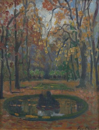 Eugène Henri A. CHIGOT (1860 - 1923) Bassin à Versailles Huile sur toile, signée...