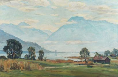 Wolf BLOEM (1896 - 1971) Lac aux environs de Munich, 1933 Huile sur toile, signée...