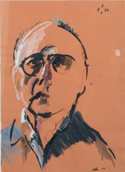 Jean HÉLION, ensemble de dix oeuvres (1904 - 1987) Autoportrait, 1980 Gouache et...