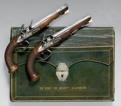 null Paire de pistolets de récompense offerts par le général Bernadotte, canons octogonaux...