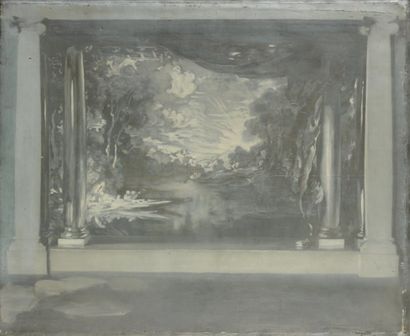 null Projet de décor en grisaille Huile sur toile, 81 x 100 cm Signée du cachet de...