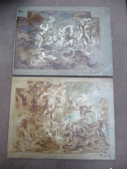 null Diane Chasseresse (études) - circa 1912 Deux huiles sur panneau, 27 x 35 cm...