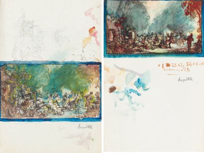 null Etudes pour Le Bal champêtre - 1917 Dessin, crayon de couleur, aquarelle, gouache,...