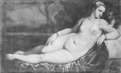 null Vénus se divertissant avec l'Amour Fusain et craie, 87 x 141 cm Signé en bas...
