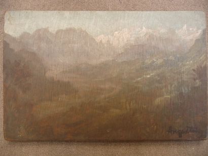 null Paysage de montagne Huile sur bois, 12,5 x 20 cm Signée en bas à droite du cachet...