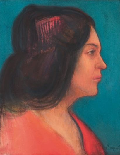 Femme au peigne Pastel, 46 x 38 cm Signé...