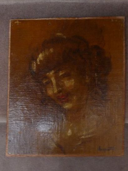 null Portrait de femme Huile sur toile marouflée, 24 x 20 cm Signées en bas à droite...