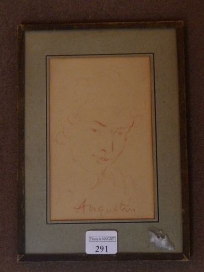 null Visage d'homme Sanguine, 12 x 7,5 cm Signée en bas au milieu Signée au verso...