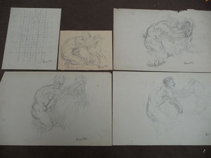 null Satyre et chèvre, dessin au crayon, 23 x 35 cm (mouillures) Satyre et chèvre,...