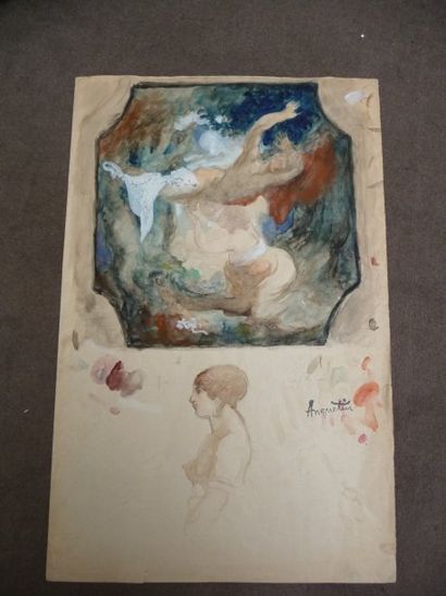 null Curiosa Aquarelle et gouache, 36 x 23 cm Signée en bas à droite du cachet de...