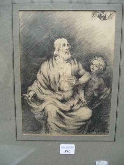 null Abraham et Isaac Dessin à la mine de plomb et encre, 17,5 x 13 cm Signé en bas...