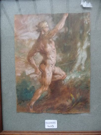 null Homme nu Aquarelle et gouache, 18 x 13,5 cm Signée du cachet de l'atelier au...