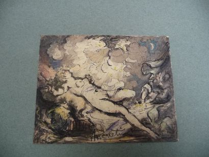 null Danaé et la pluie d'or - circa 1925 Encre de chine et aquarelle, 10 x 12,5 cm...