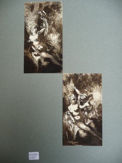 null Vénus et l'Amour - 1926 Dessin à l'encre, 15 x 8,5 cm Signés en bas à droite...