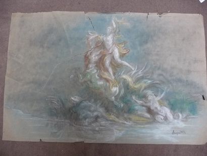 null Femme enlevée par un centaure Pastel, 31 x 49 cm Signé en bas à droite du cachet...