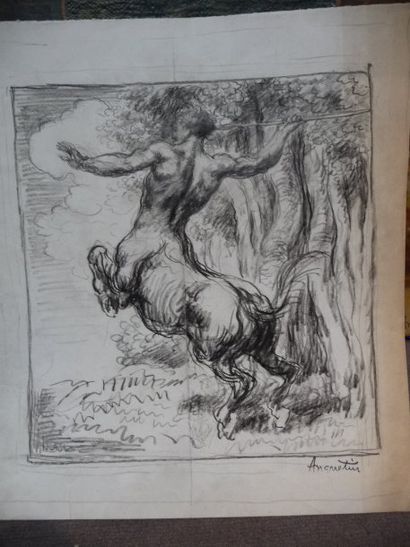 null Centaures Dessin au fusain, 23 x 22 cm Signé en bas à droite du cachet de la...