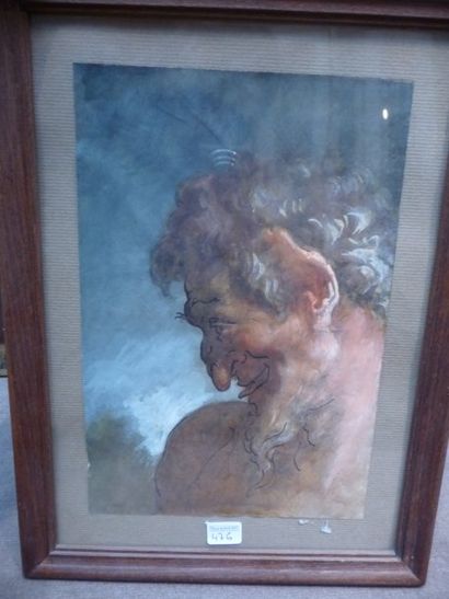 null Faune Aquarelle et gouache, 26,5 x 17 cm Signée du cachet de l'atelier au v...