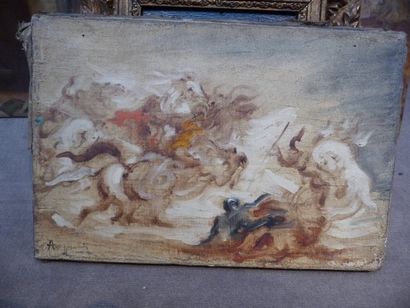 null Le combat (étude pour le Salon de 1899) - 1896 Huile sur toile, 22 x 32,5 cm...