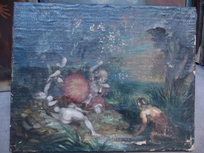 null Nymphe et satyre Huile sur toile, 33 x 41 cm Signée du cachet de l'atelier au...