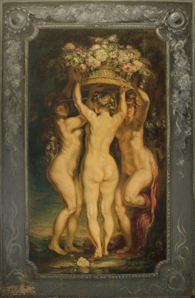 null Les trois Grâces Huile sur toile, 319 x 214 cm Signée du cachet de la signature...