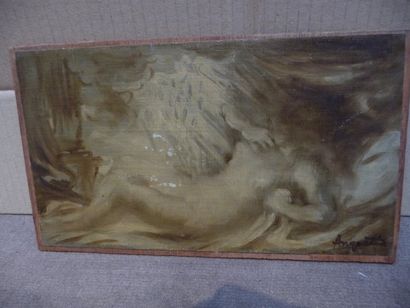 null Danae et la pluie d'or Huile sur toile marouflée, 13 x 23 cm Signée en bas à...