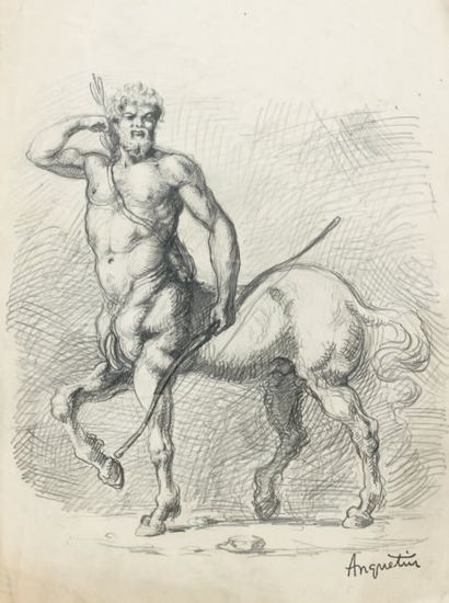null Centaure tirant à l'arc, dessin au crayon, 31 x 20 cm Centaure au pas, dessin...