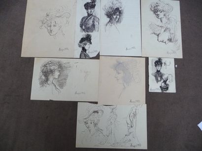 null Femmes Six dessins à l'encre et deux dessins au crayon, formats divers Signés...
