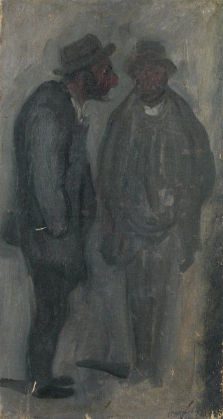 null En conversation - circa 1891-1894 Huile sur toile, 39 x 21 cm Signée en bas...