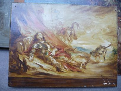 null La mort du chevalier Huile sur toile, 22 x 29 cm Signée du cachet de la signature...