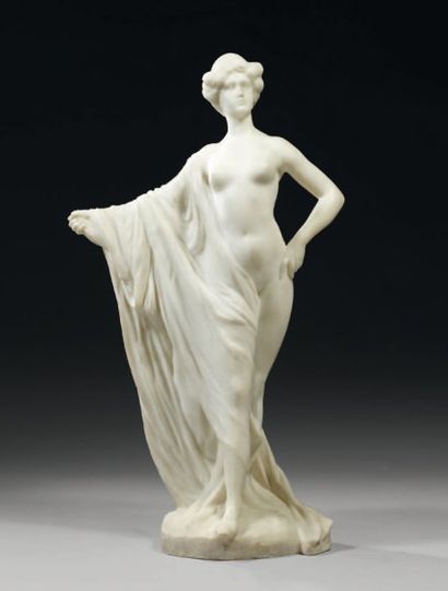 Ecole FRANÇAISE de la fin du XIXème siècle Femme nue tenant une draperie Statuette...