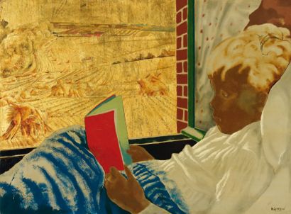 Alix AYMÉ (1894-1989) Enfant à sa lecture, fenêtre ouverte sur les moissons Peinture...