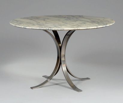 KNOLL Table de salle à manger à plateau circulaire en marbre, quatre piètements en...