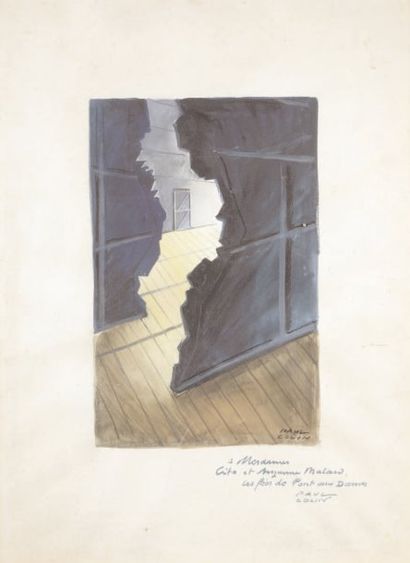 Paul COLIN (1892-1985) Au théâtre, derrière le décor Gouache, signée en bas à droite,...