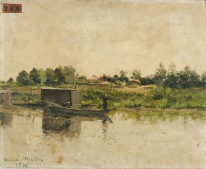 Maxime MAUFRA (1861-1918) Le bateau-lavoir, 1886 Huile sur panneau, signée et datée...