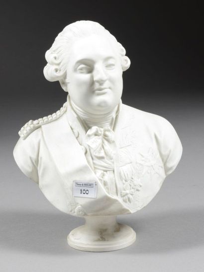 null Biscuit, Buste de Louis XVI sur piédouche; hauteur 24 cm. Époque XIXe