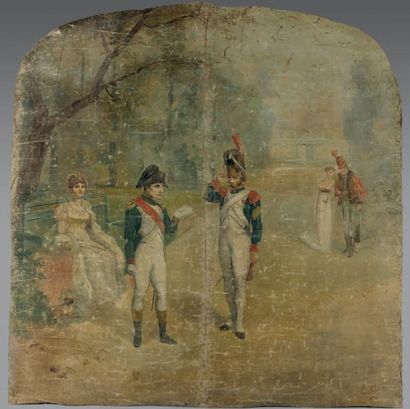 E. Merou Peinture sur toile murale: L'Empereur Napo­léon avec l'Impératrice Joséphine...