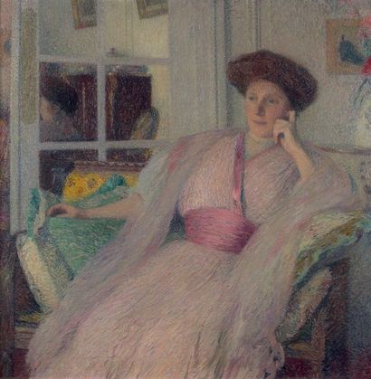 Henri MARTIN (1860 - 1943) Portrait d'Isabelle Viviani Huile sur toile marouflée...