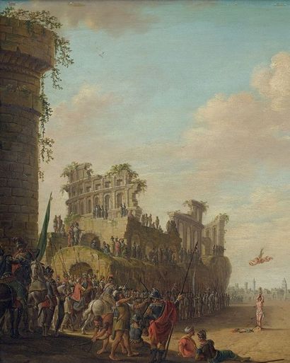 Jacob van der ULFT (Gorkum 1627 - Noordwijk 1689) Le martyre de saint Sébastien Panneau,...