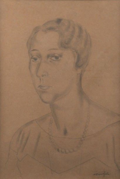 Leonard Tsuguharu FOUJITA (1886 - 1968) Portrait de femme, vers 1928 - 1930 Dessin...