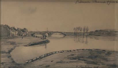 Francis PICABIA (1879 - 1953) L'abreuvoir, Villeneuve sur Yonne, 1906 Dessin au crayon...
