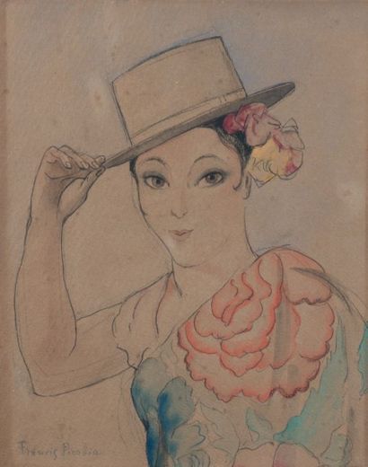 Francis PICABIA (1879 - 1953) L'espagnole au chapeau, vers 1920 - 1925 Dessin au...