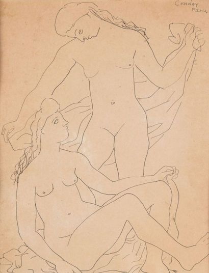 Honorario Garcia CONDOY (1900 - 1953) Deux baigneuses Dessin à l'encre, signé et...