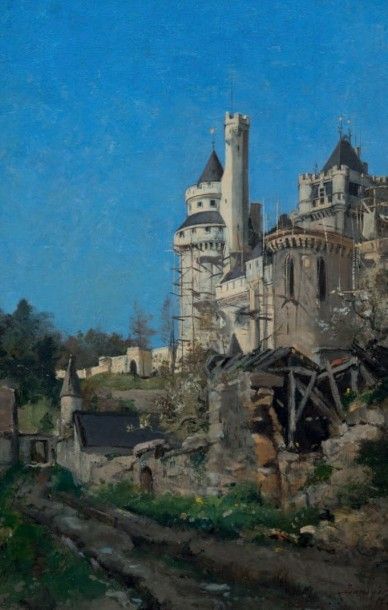 Emmanuel LANSYER (1835 -1893) Restauration du château de Pierrefonds par Viollet-le-Duc,...
