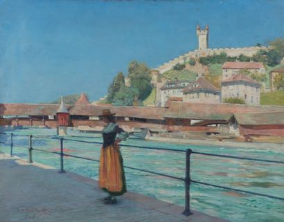 Harold Meade MOTT-SMITH (1872 - 1948) Lucerne, sur le pont, 1897 Huile sur toile,...